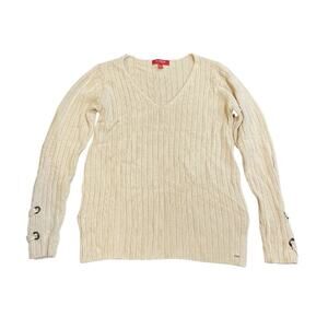 Guess Chunky Cable Knit Ribbed Long Sleeve V-Neck Sweater SZ M Y2K 90s  Casual